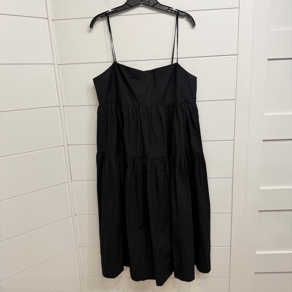J. Crew tie back tiered cotton poplin black midi dress 23812 - Picture 6 of 13